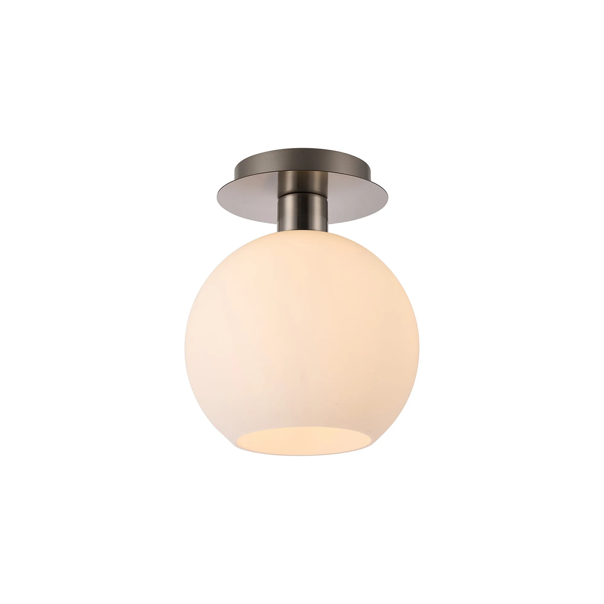 DK1418  Lori 15cm Round Ceiling Flush, 1 Light Flush Fitting E27, Satin Nickel/Opal Open Mouth Round Globe Shades